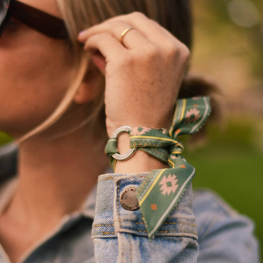 Twilly - Tie Set - Evergreen Aztec Wrist Scarf Choker - Lolo Viv Boutique
