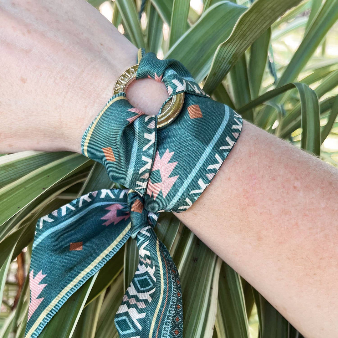 Twilly - Tie Set - Evergreen Aztec Wrist Scarf Choker - Lolo Viv Boutique