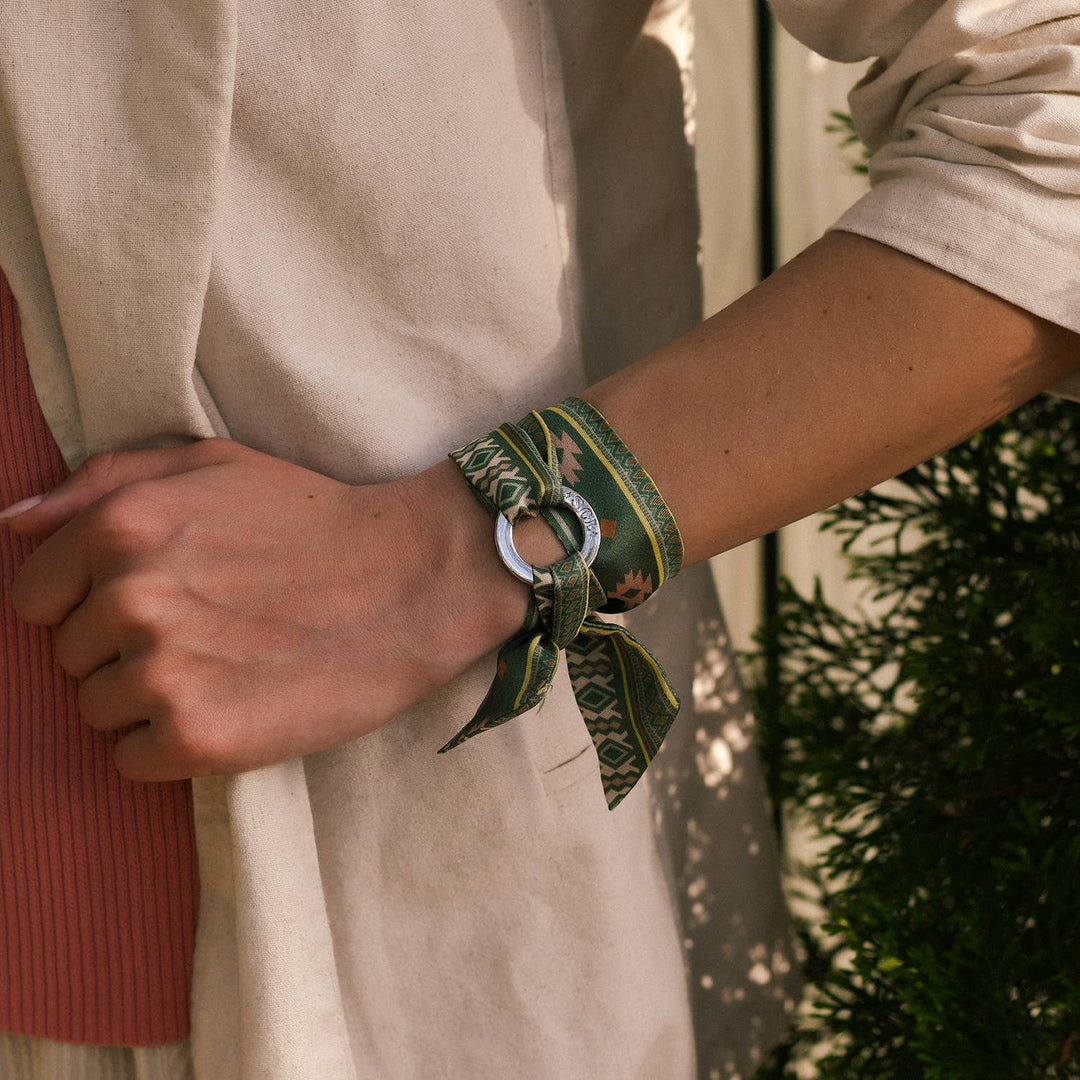 Twilly - Tie Set - Evergreen Aztec Wrist Scarf Choker - Lolo Viv Boutique