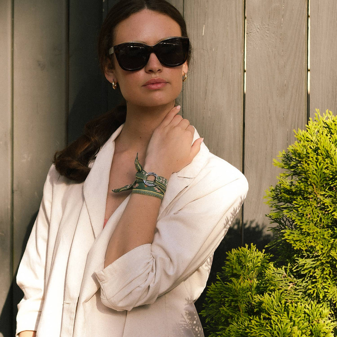 Twilly - Tie Set - Evergreen Aztec Wrist Scarf Choker - Lolo Viv Boutique