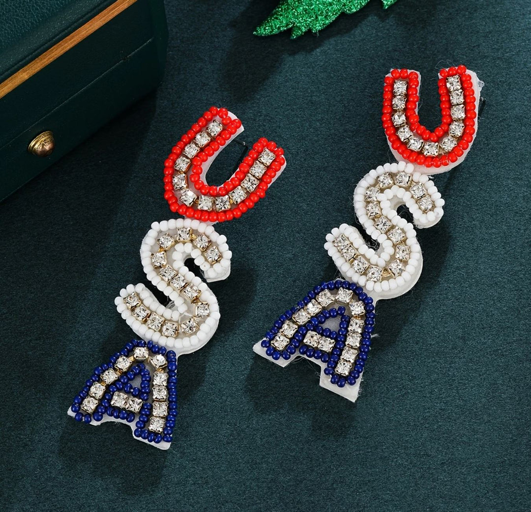 USA Beaded & Rhinestone Earrings - Lolo Viv Boutique