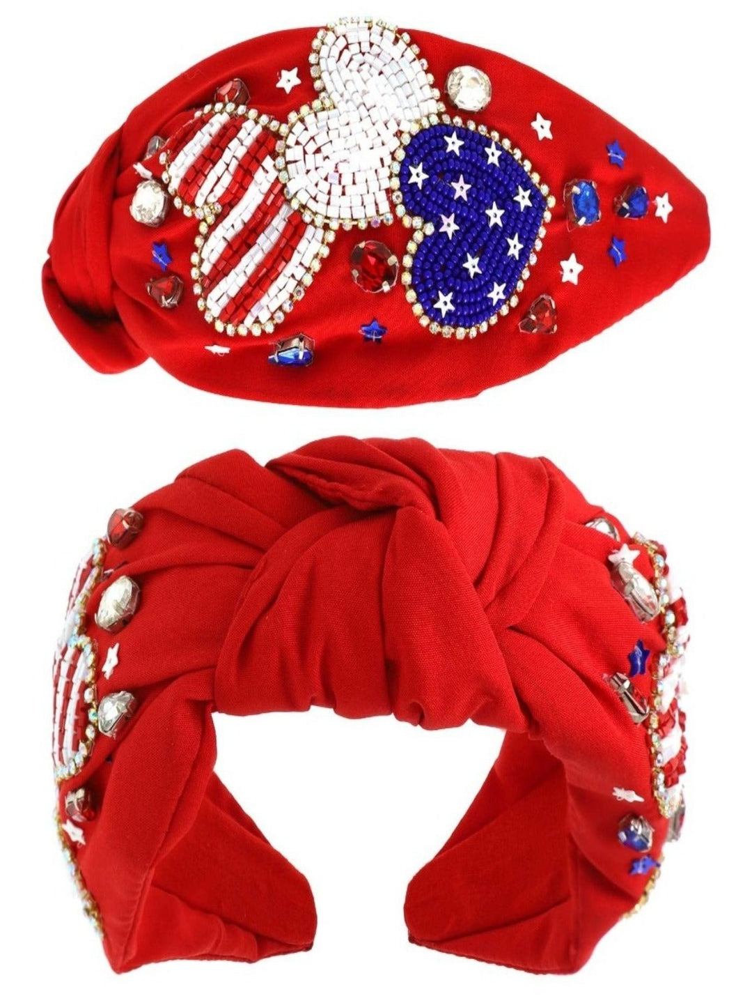 USA Red Patriotic Beaded Headband with Hearts - Lolo Viv Boutique
