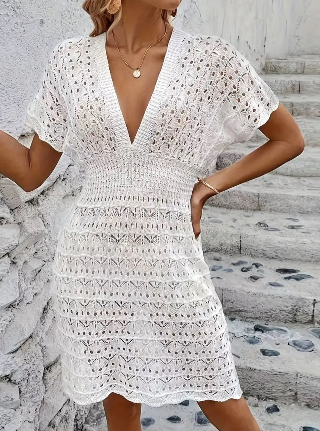 V Neck Knitted Cover - Up Dress - Lolo Viv Boutique