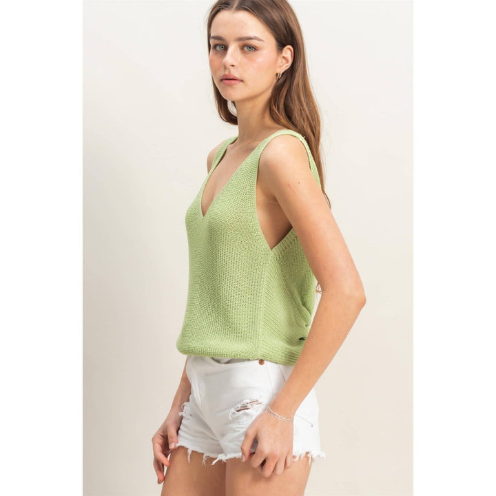 V - Neck Sleeveless Twist Back Knit Top in 2 Colors - Lolo Viv Boutique