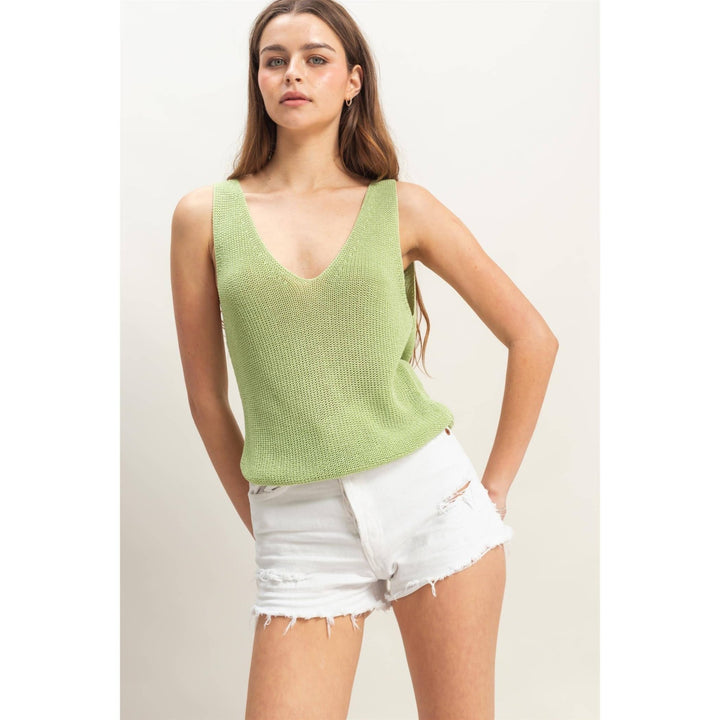 V - Neck Sleeveless Twist Back Knit Top in 2 Colors - Lolo Viv Boutique