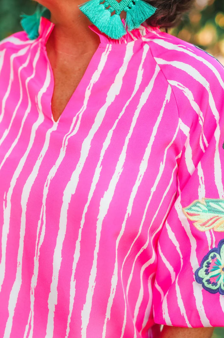 Vibrant Embroidered Striped & Floral Top - Curvy - Lolo Viv Boutique
