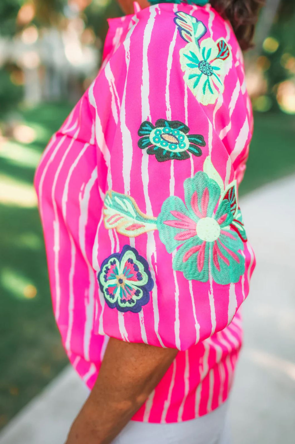 Vibrant Embroidered Striped & Floral Top - Curvy - Lolo Viv Boutique