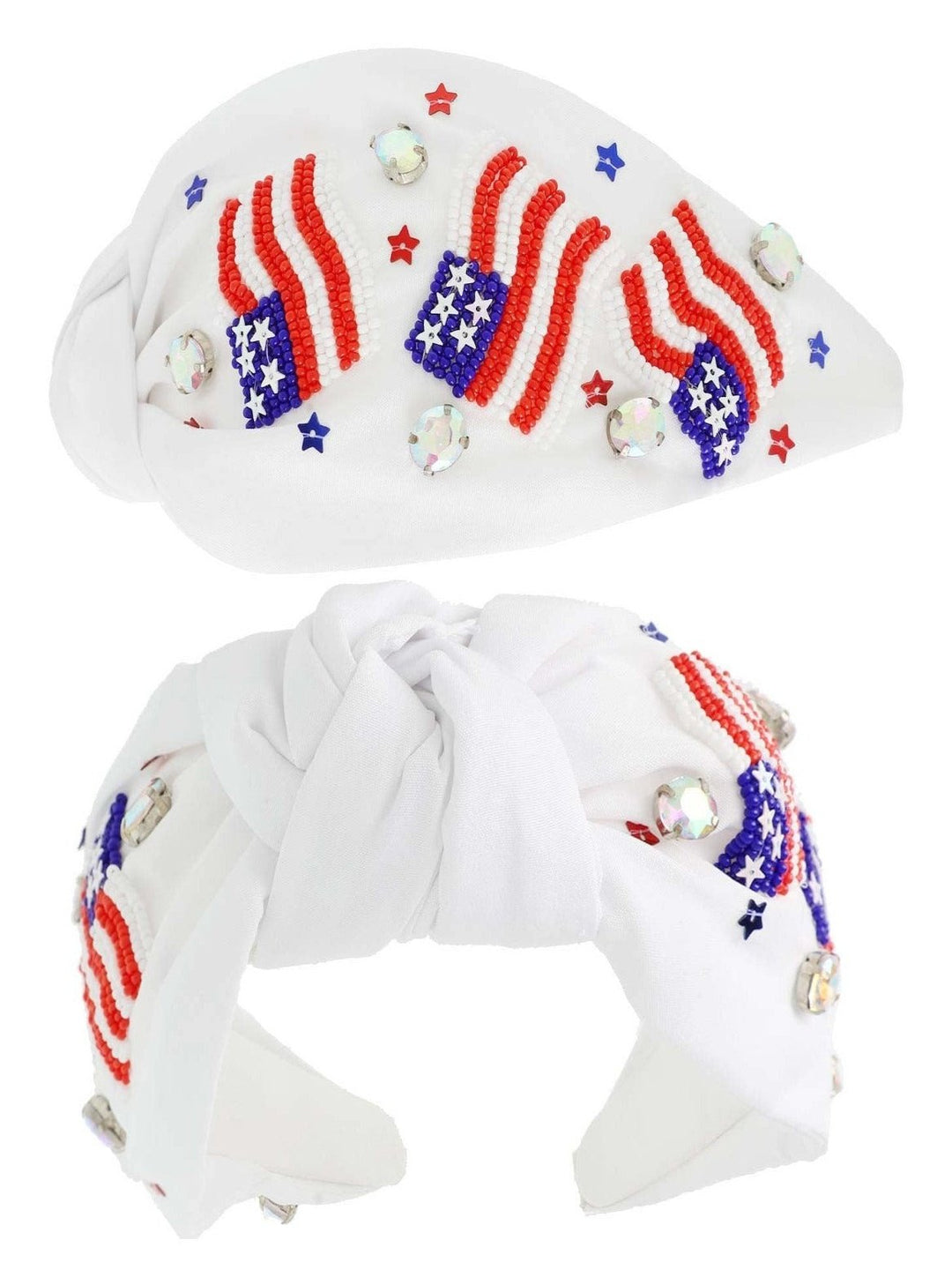 White Beaded Patriotic Flag Headband - Lolo Viv Boutique