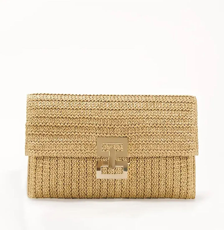 Women's Square Flap Straw Clutch Purse - Lolo Viv Boutique