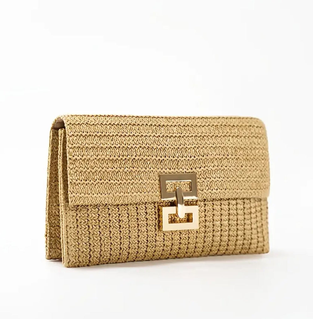 Women's Square Flap Straw Clutch Purse - Lolo Viv Boutique