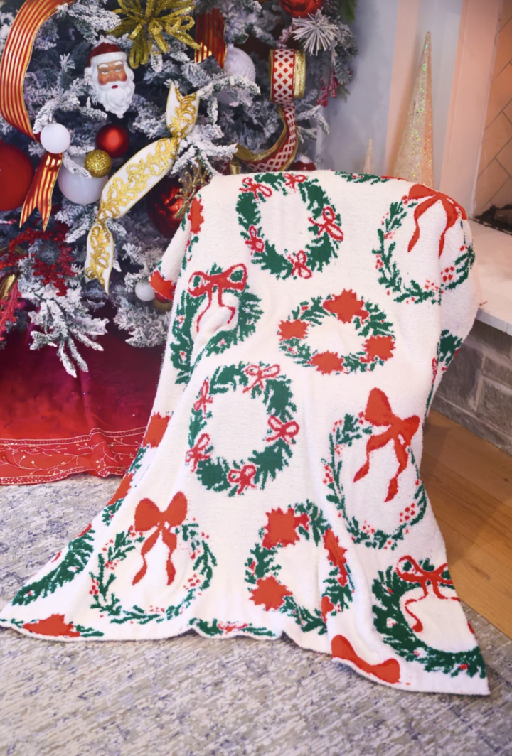 Merry & Bright Wreath Cozy Blanket