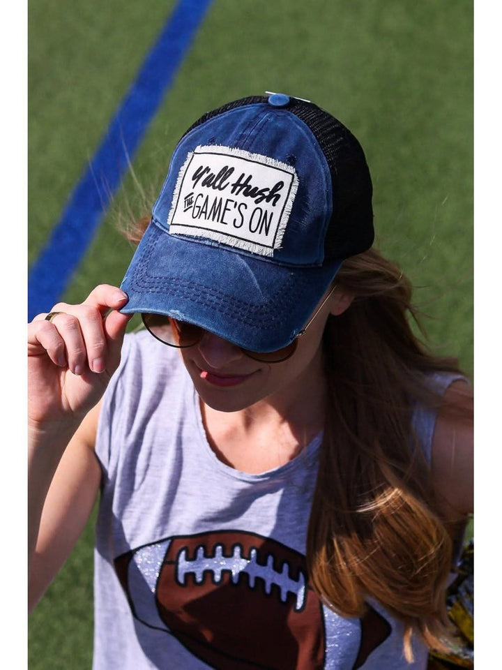 Y'all Hush the Game's On High Ponytail Hat - Lolo Viv Boutique