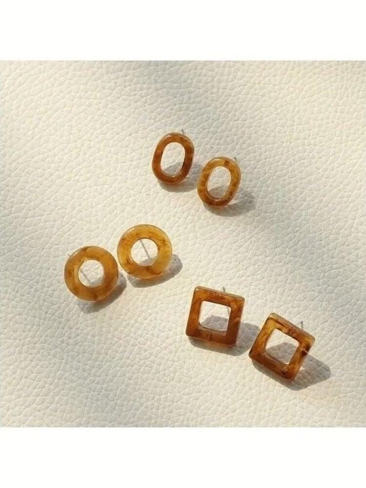 3 Pairs of Tortoise Shell Stud Earrings