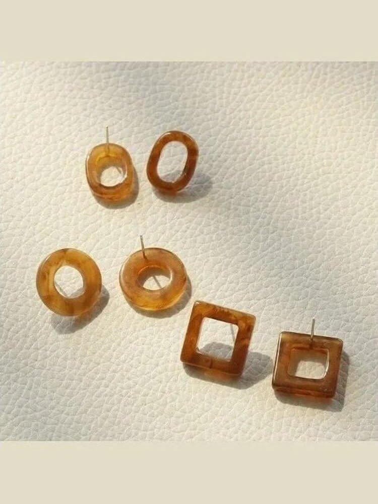 3 Pairs of Tortoise Shell Stud Earrings - Lolo Viv Boutique