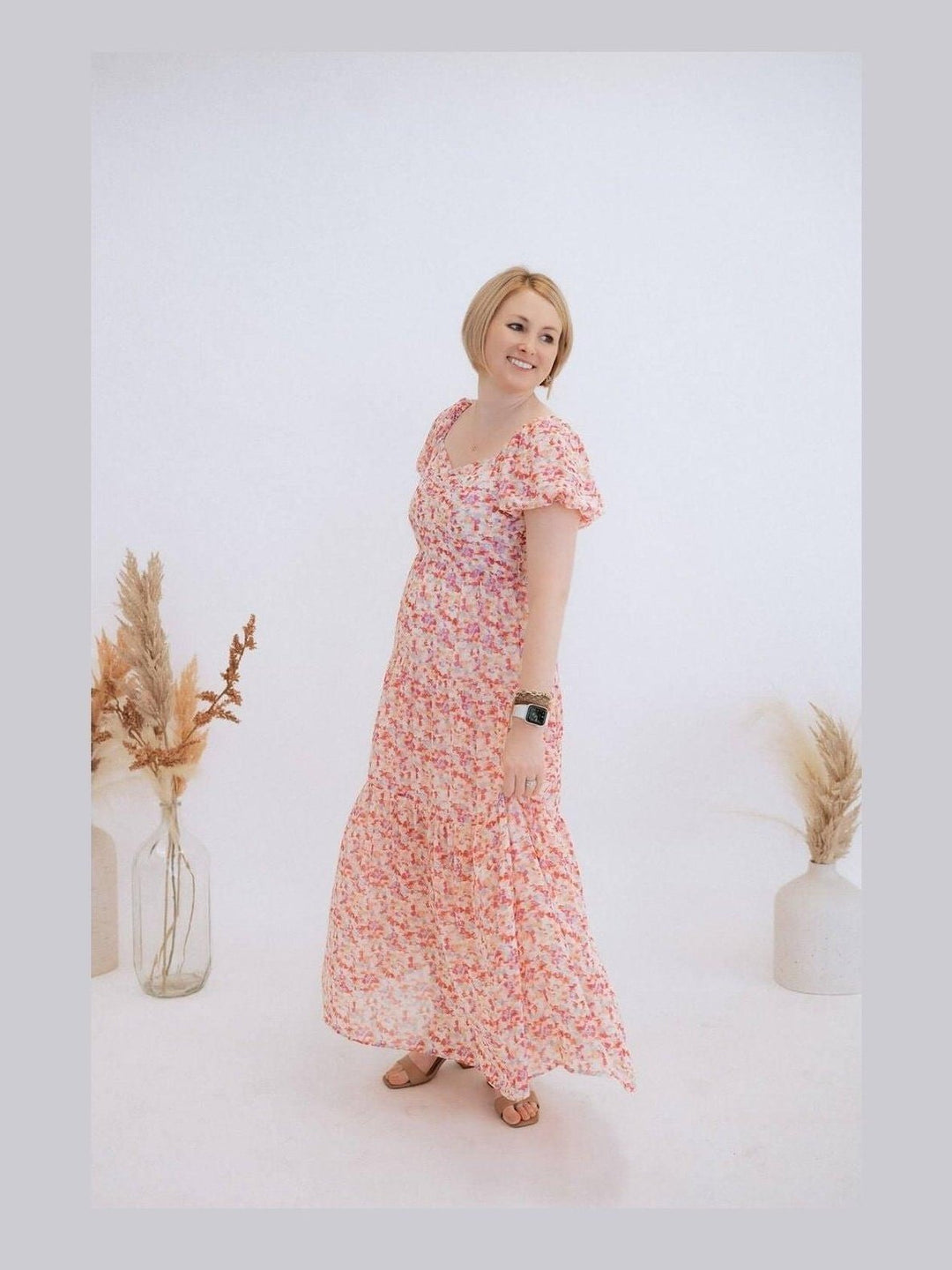 Abstract Floral Maxi Dress with Back Smocking - Lolo Viv Boutique