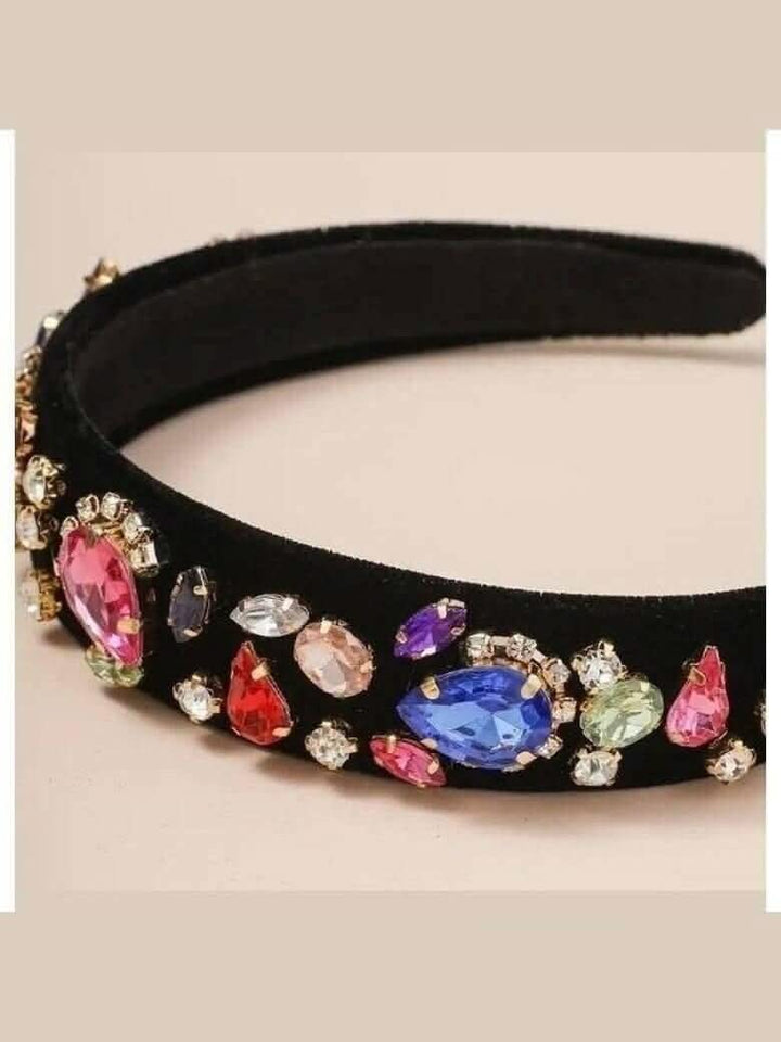 Baroque Black Velvet Rhinestone Headband - Lolo Viv Boutique