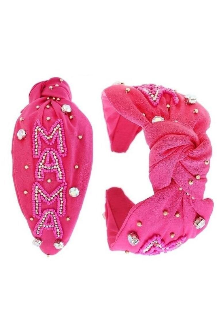 Beaded Fuchsia Mama Top Knot Headband - Lolo Viv Boutique