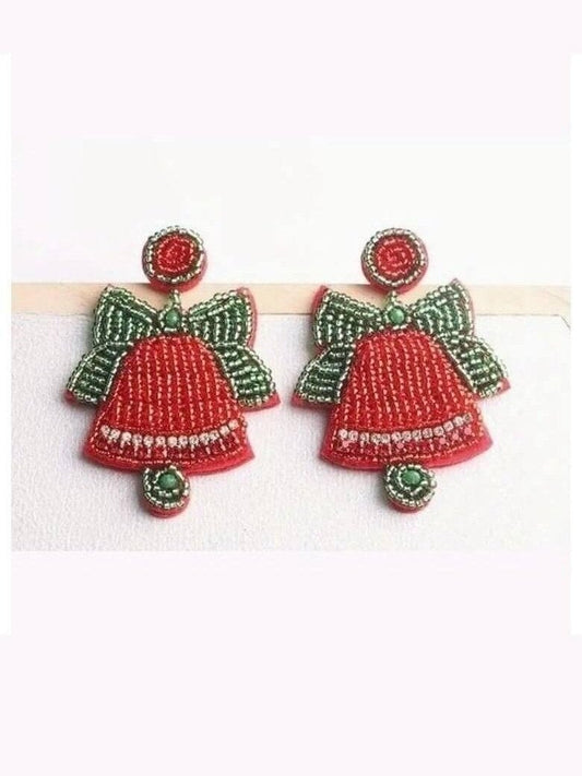 Beaded Red Christmas Bell Earrings - Lolo Viv Boutique