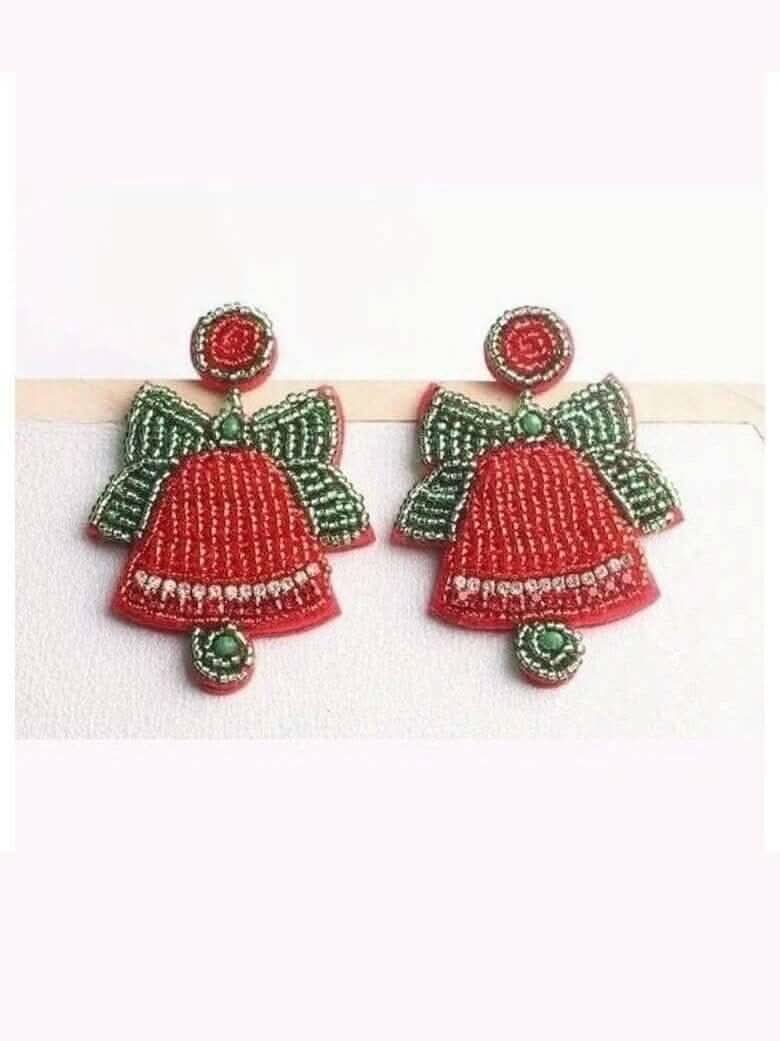 Beaded Red Christmas Bell Earrings - Lolo Viv Boutique