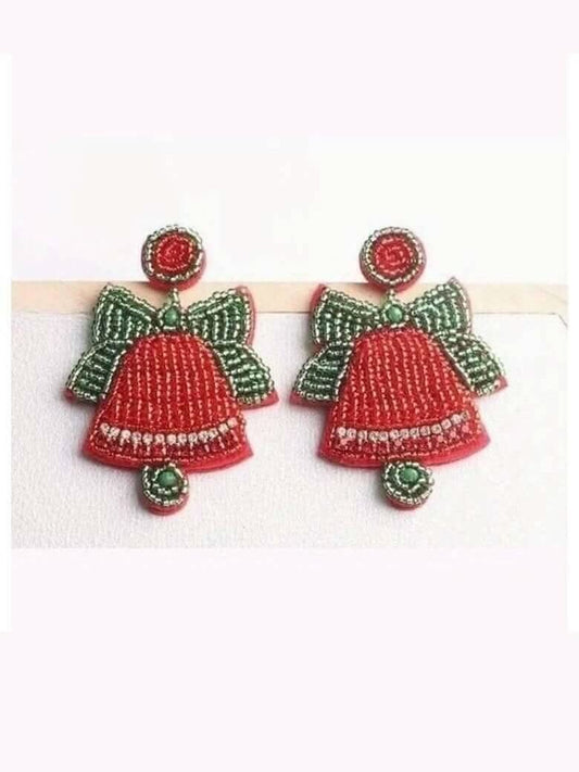 Beaded Red Christmas Bell Earrings - Lolo Viv Boutique