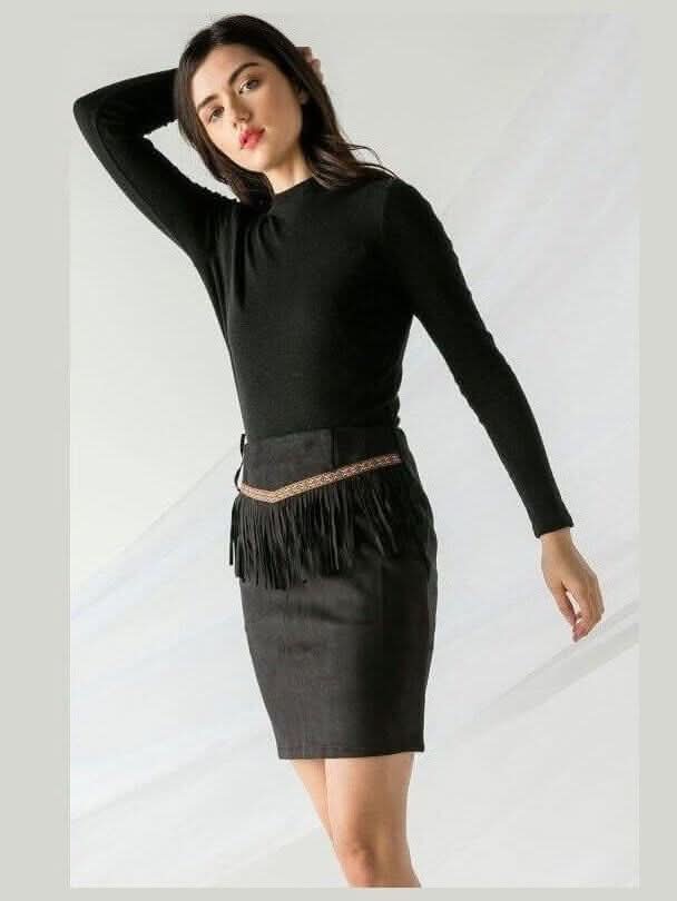 Black Fringe Faux Suede Pencil Skirt - Lolo Viv Boutique