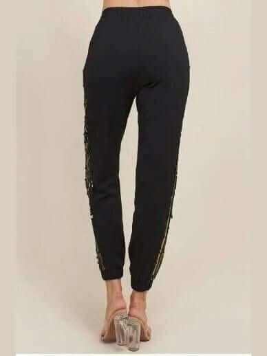 Black Sequin Trimmed Joggers - Lolo Viv Boutique