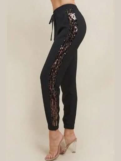 Black Sequin Trimmed Joggers - Lolo Viv Boutique