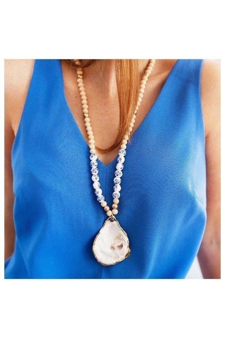 Blue & White Oyster Necklace - Lolo Viv Boutique