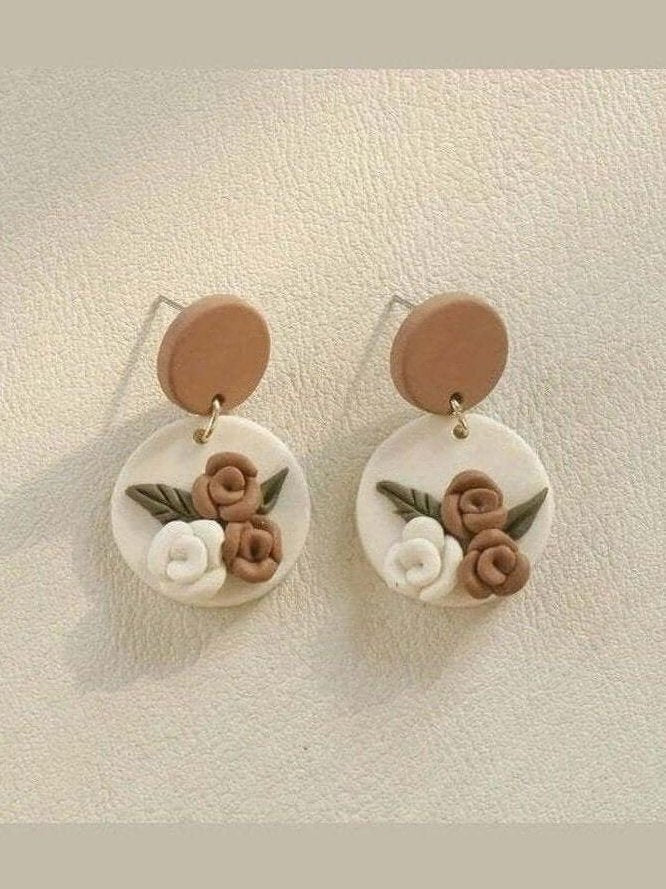 Brown Floral Polymer Clay Earrings - Lolo Viv Boutique