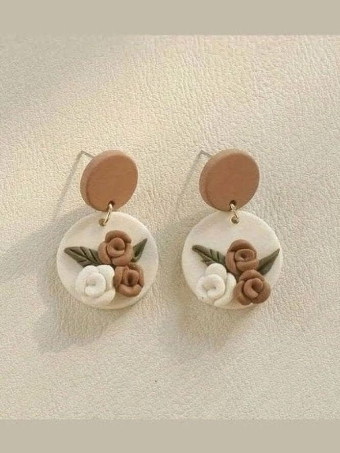 Brown Floral Polymer Clay Earrings