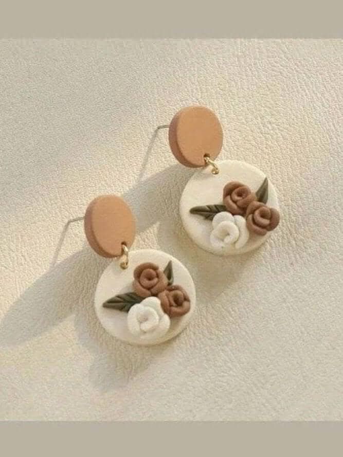 Brown Floral Polymer Clay Earrings - Lolo Viv Boutique