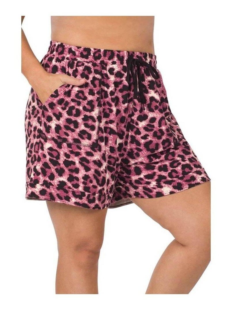 Curvy Brushed Leopard Drawstring Waist Shorts