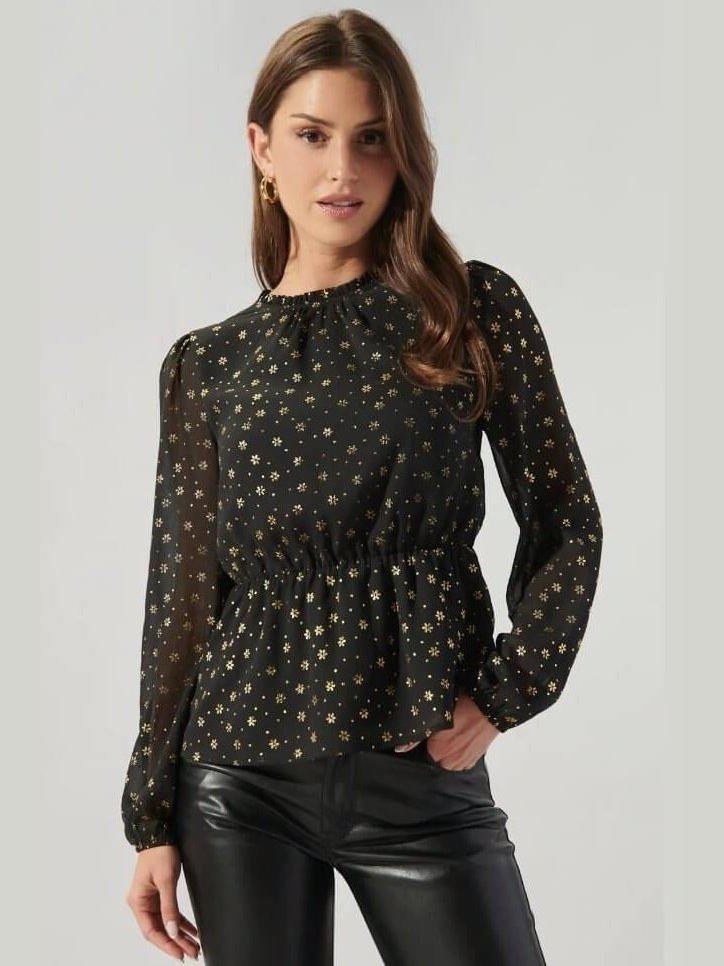 Chandra Glam Gold Top with Metallic Detail & Open Back