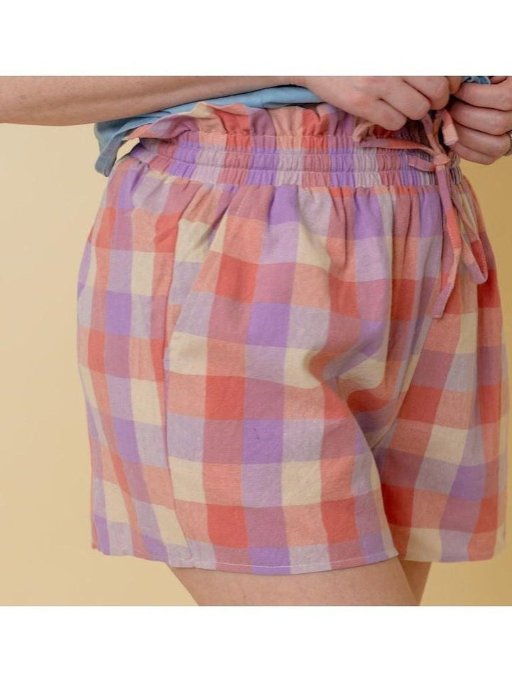 Check Print Drawstring Shorts - Lolo Viv Boutique