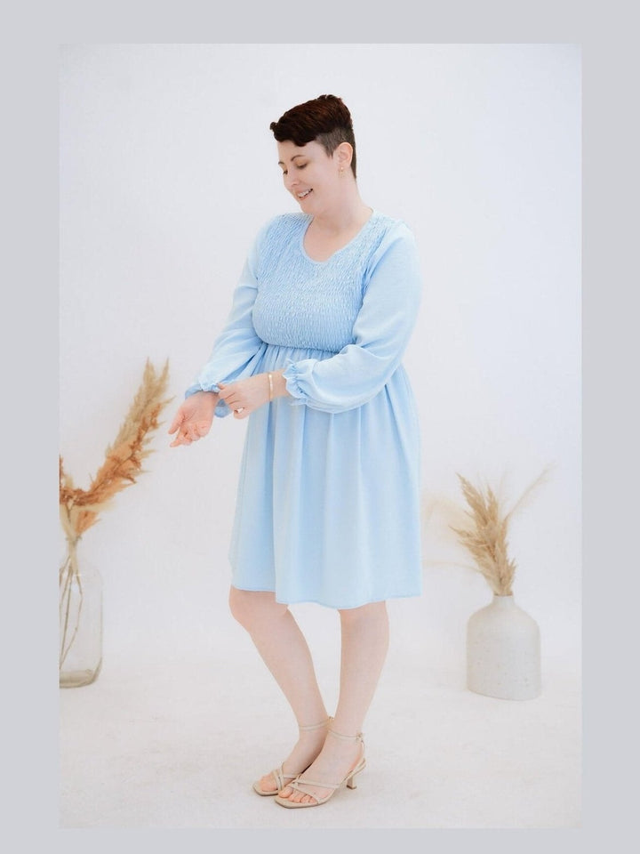 Curvy Blue Sky Dress with Smocking - Lolo Viv Boutique