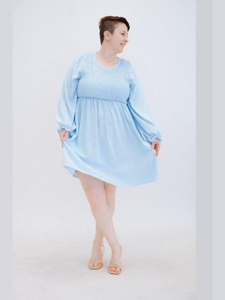 Curvy Blue Sky Dress with Smocking