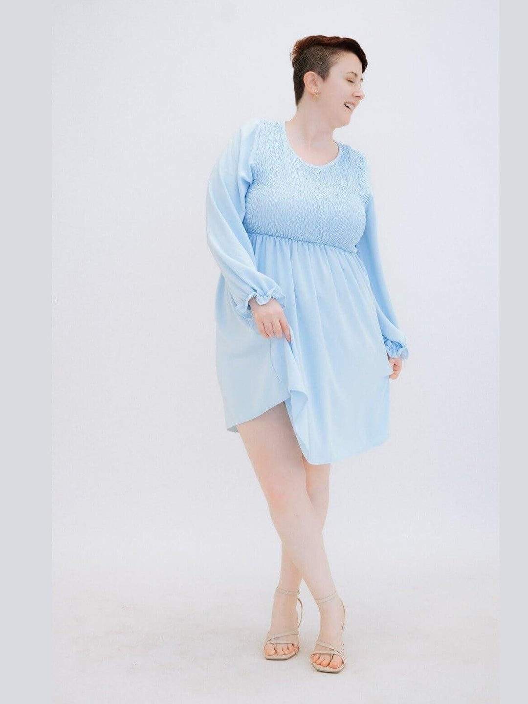 Curvy Blue Sky Dress with Smocking - Lolo Viv Boutique