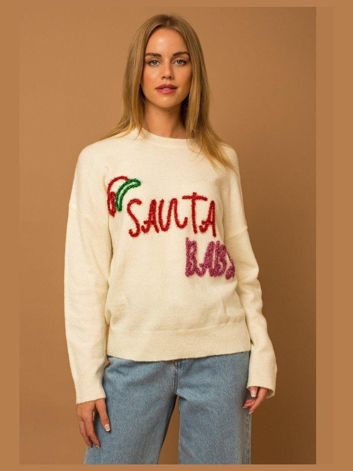 Curvy & Regular Santa Baby Tinsel Holiday Sweater - Lolo Viv Boutique