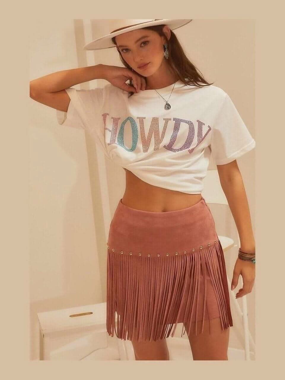 Dusty Rose Fringe Mini Skirt - Lolo Viv Boutique