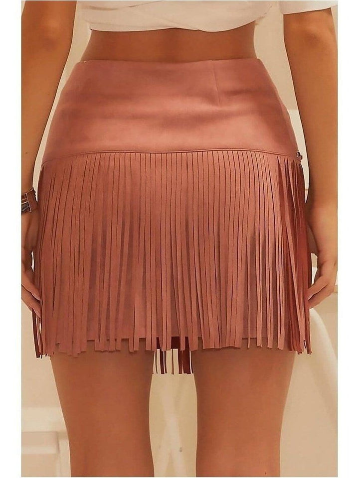Dusty Rose Fringe Mini Skirt - Lolo Viv Boutique