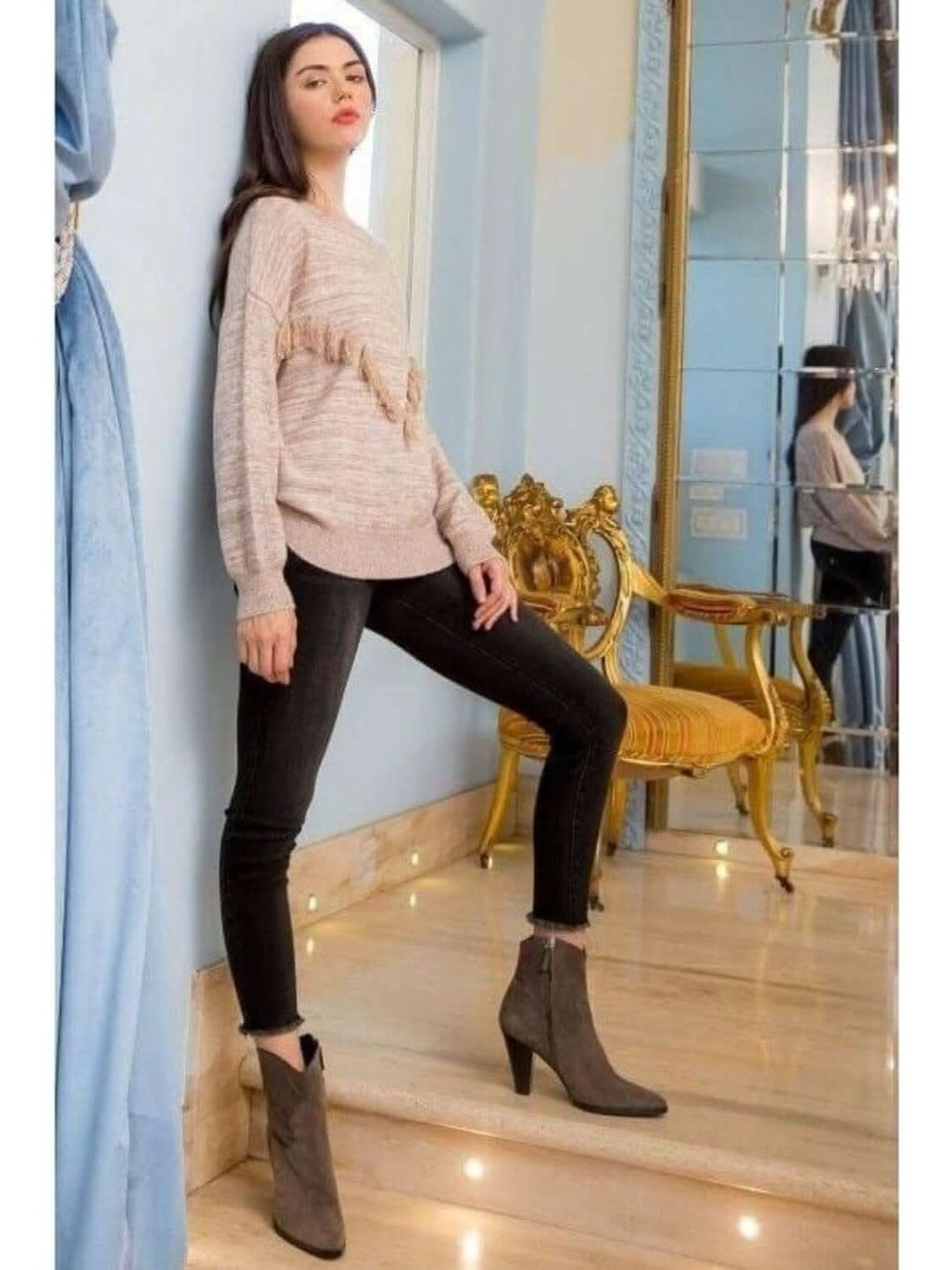 THML: Neutral Fringe Sweater - Lolo Viv Boutique