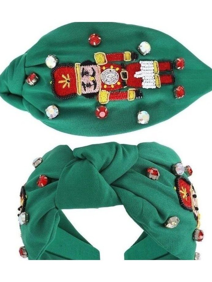 Green, Red, and White Beaded Nutcracker Headband - Lolo Viv Boutique