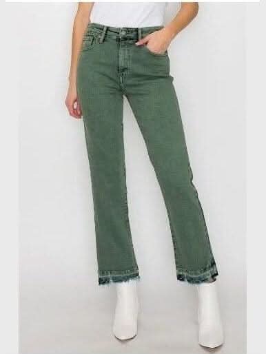 Green Straight High Rise Jeans - Lolo Viv Boutique