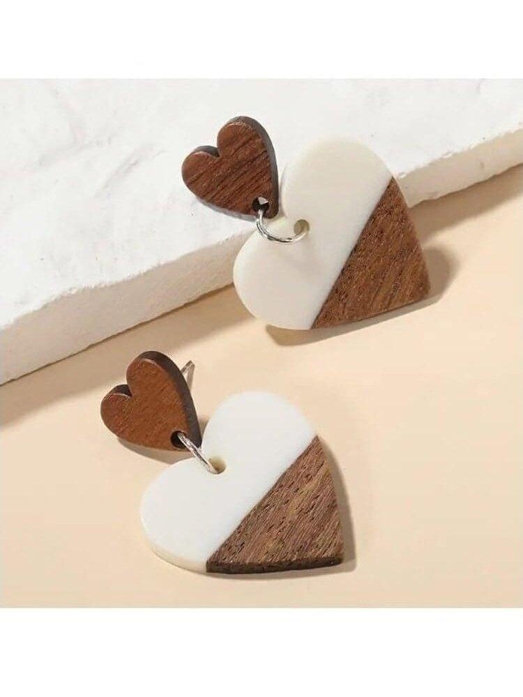 Heart Shaped Wooden & Acrylic Dangle Earrings - Lolo Viv Boutique