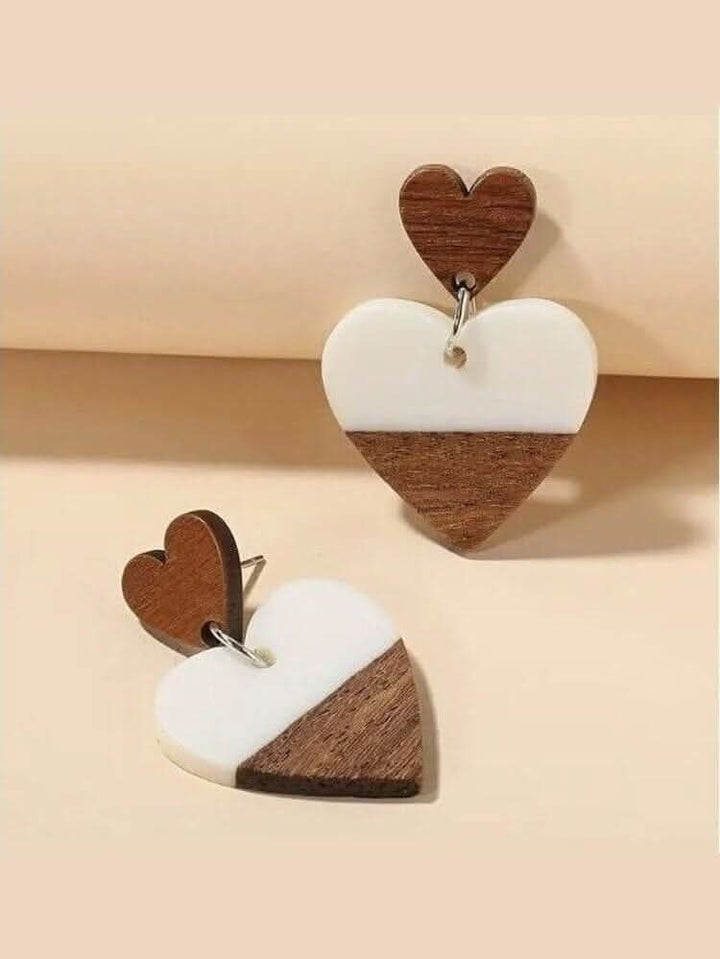 Heart Shaped Wooden & Acrylic Dangle Earrings - Lolo Viv Boutique