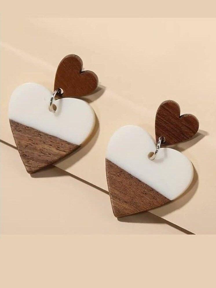 Heart Shaped Wooden & Acrylic Dangle Earrings - Lolo Viv Boutique