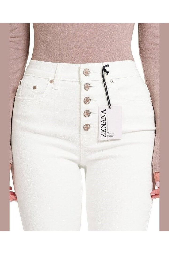 High Rise Button Skinny Stretch Jeans - Zenana
