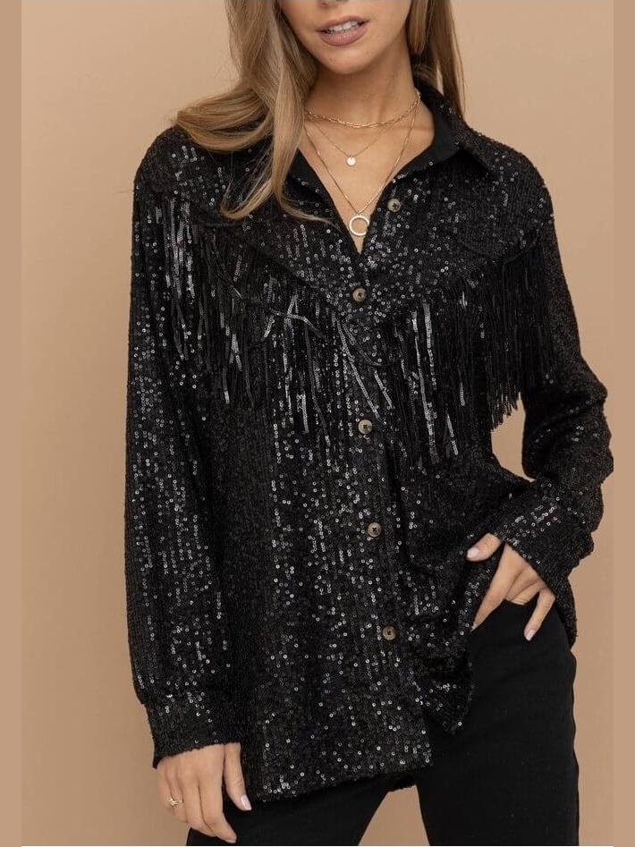 Holiday Sequined Fringe Top - Lolo Viv Boutique