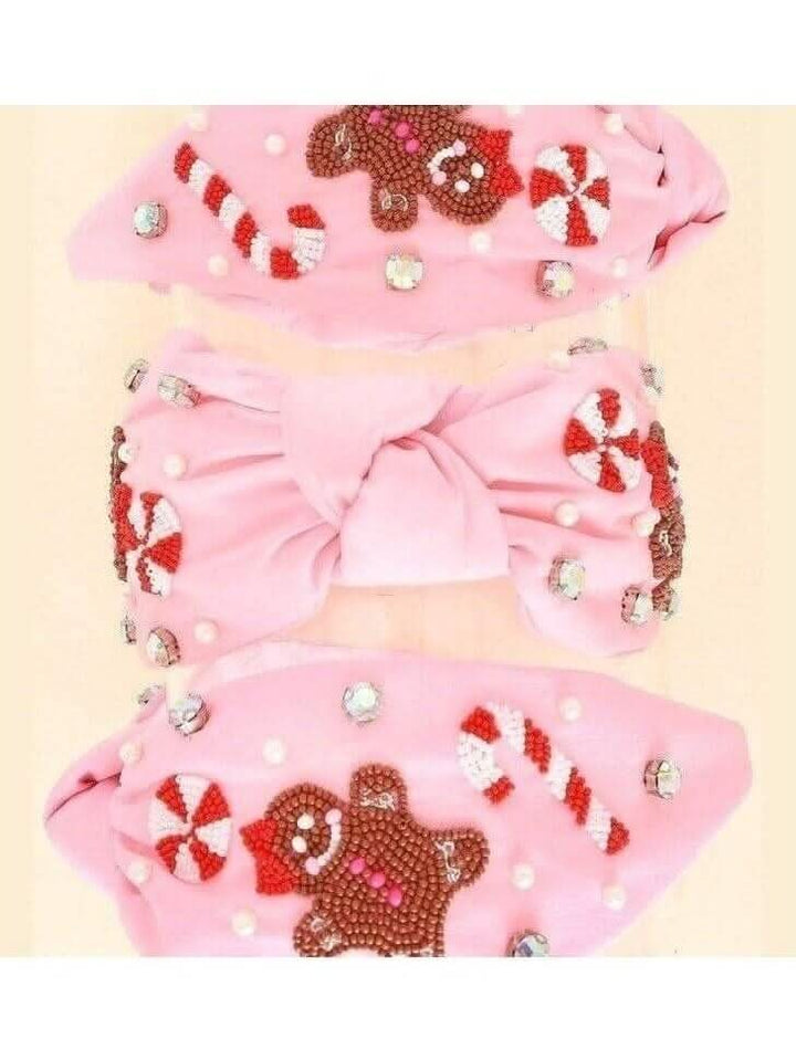 Jeweled & Beaded Gingerbread Man Knotted Christmas Headband - Lolo Viv Boutique