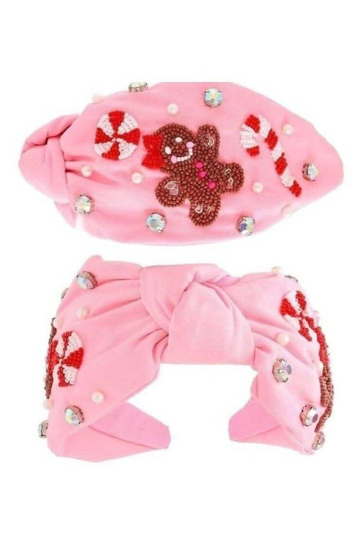 Jeweled & Beaded Gingerbread Man Knotted Christmas Headband - Lolo Viv Boutique